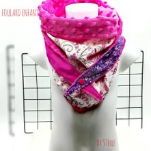 foulard-enfant-fille-entrelac-fleuri-rose-violet-minky-by-stelle