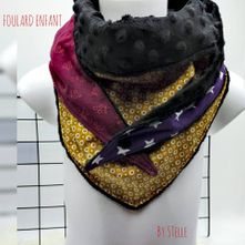 foulard-enfant-fille-pois-moutarde-bordeau-etoile-violet-minky-by-stel